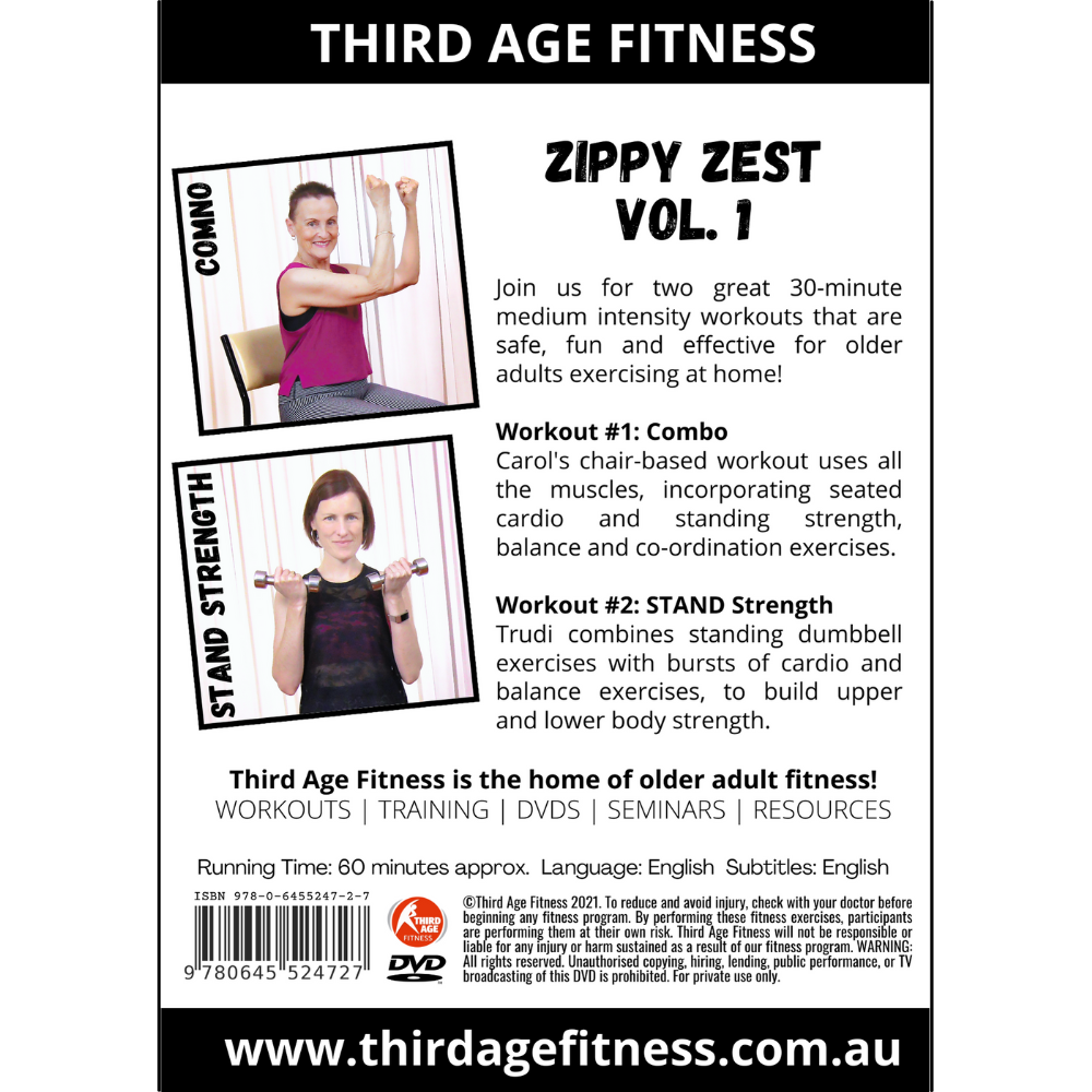 Third Age Fitness DVD cover with text and images of a woman exercising