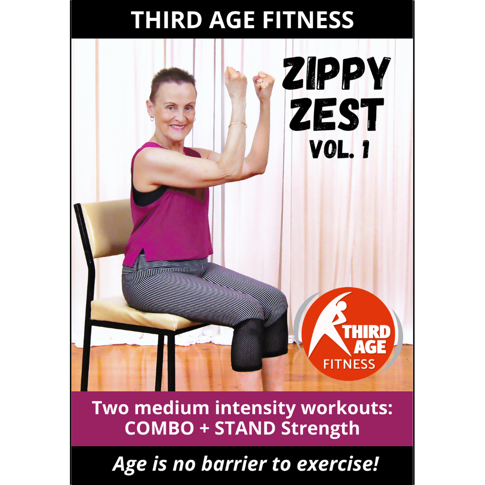 DVD cover of 'Zippy Zest Vol. 1' by Third Age Fitness featuring a woman exercising.