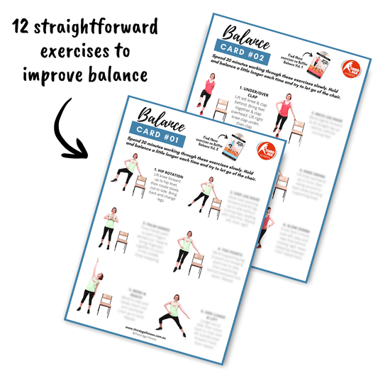 Two exercise cards with balance exercises on a white background