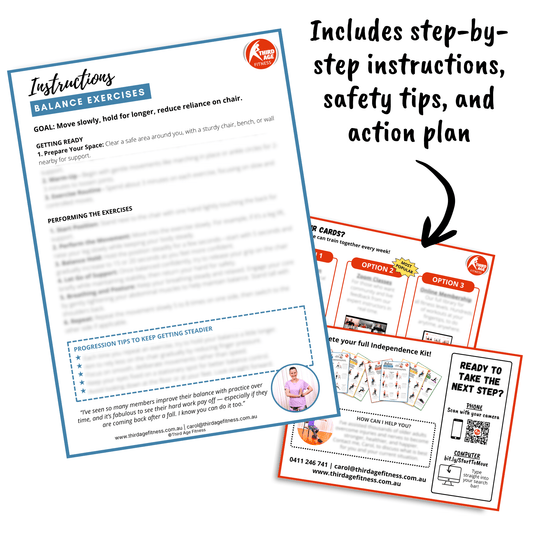 Instructions and next steps handouts for older adults and seniors performing home exercises.