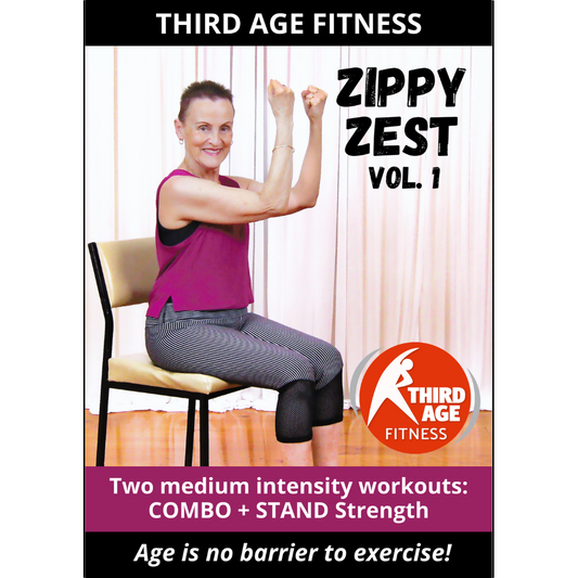 DVD cover of 'Zippy Zest Vol. 1' by Third Age Fitness featuring a woman exercising.