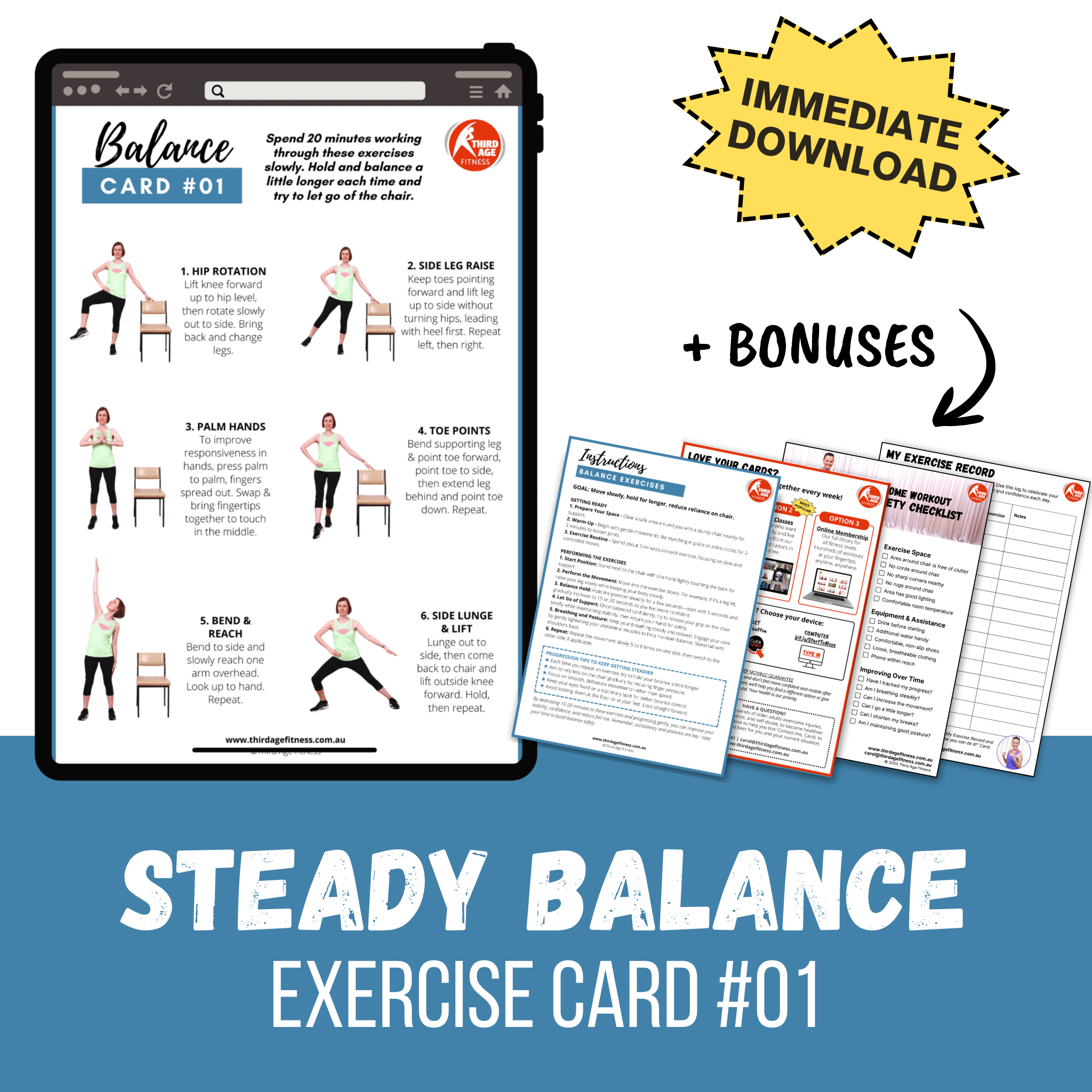 Steady Balance Exercise Card #01 - Home exercises for seniors and older ...