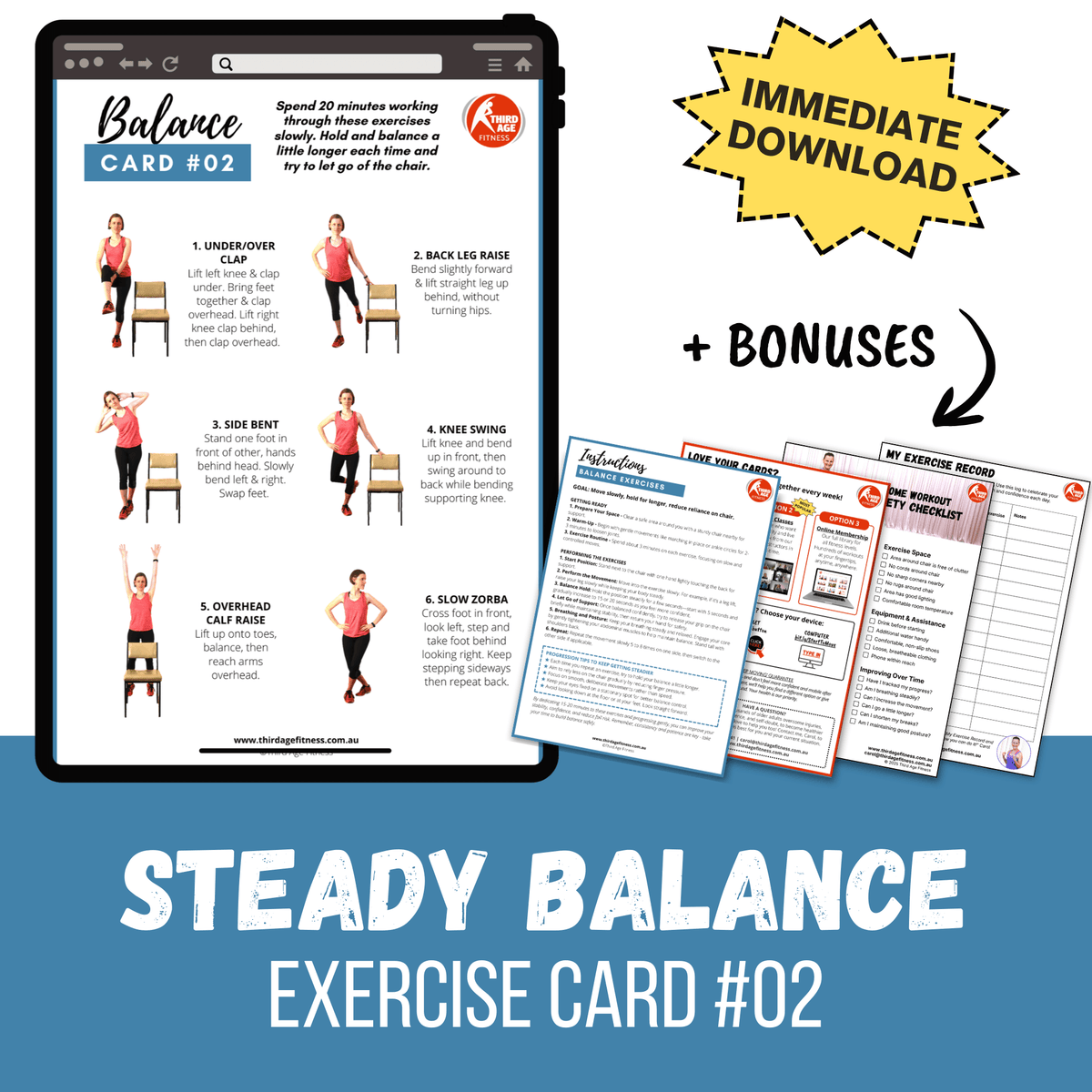 Steady Balance Exercise Card #02 - Home exercises for seniors and older ...
