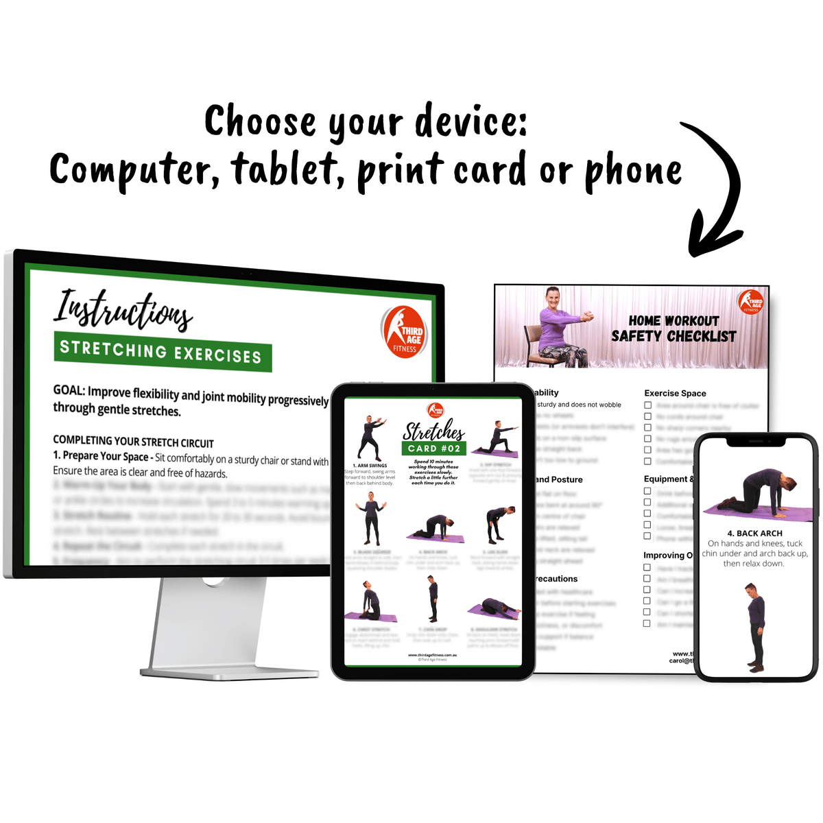 Back Stretch Card Soothing Stretches Exercise Card #02 - Home exercises for seniors and ...