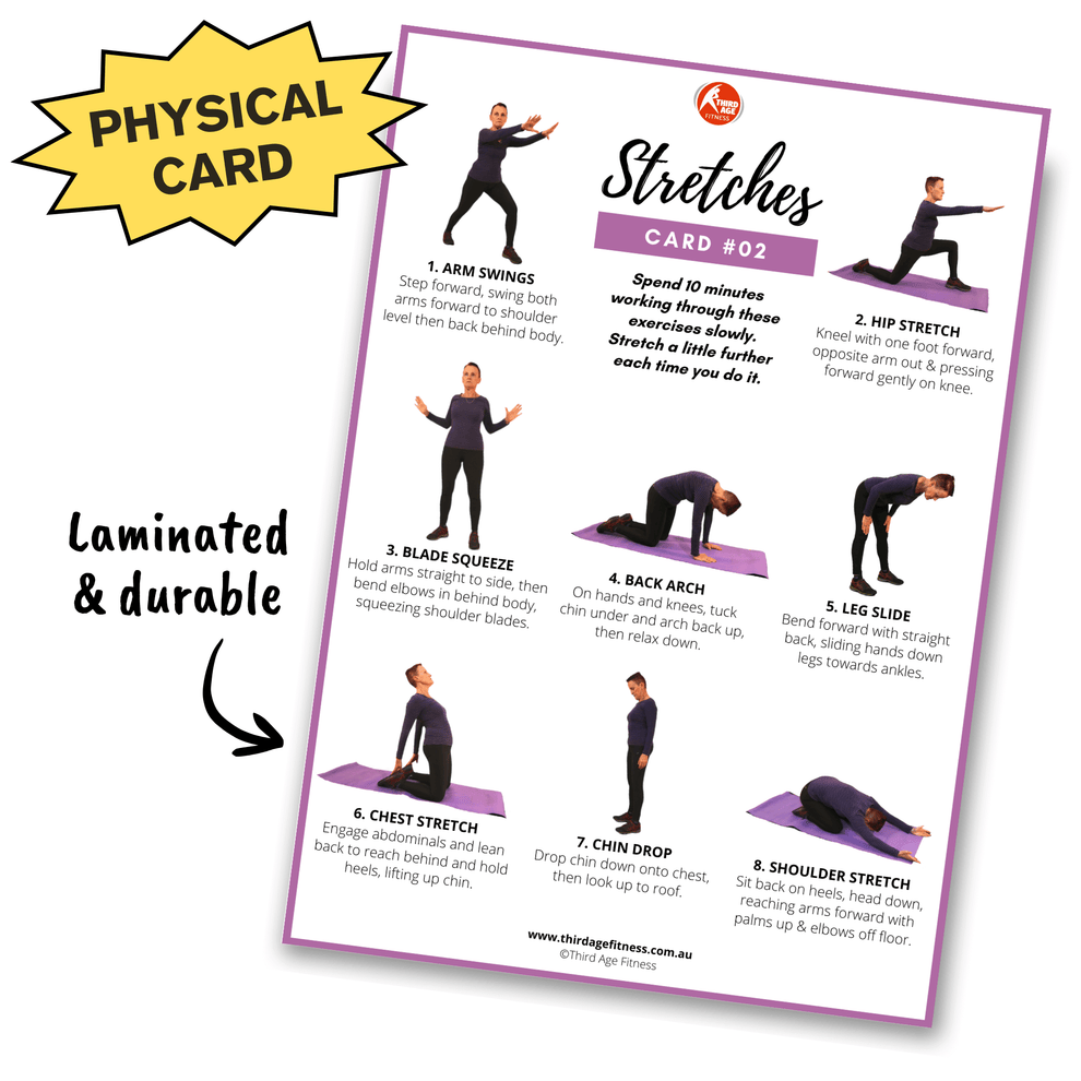 Back Stretch Card Stretches Reference Card #02 - Home exercises for seniors and older ...